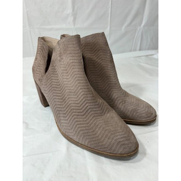 Lucky Brand Pickla Ankle Boots Booties Chevron Suede Beige Size 9M - Picture 1 of 12